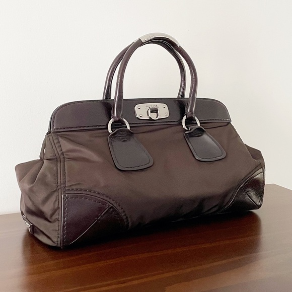 Prada dark brown Vitello leather trimmed nylon doctor bag satchel - Picture 2 of 14